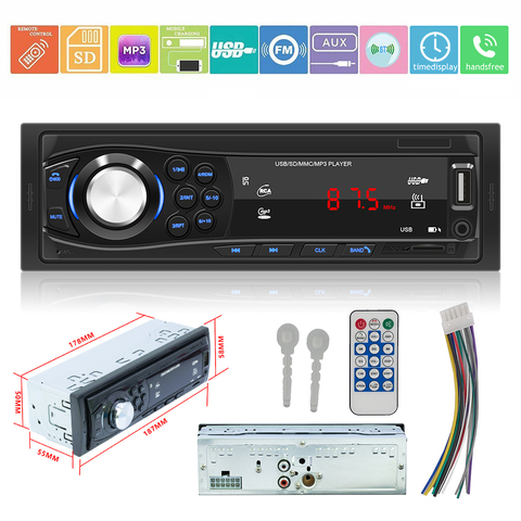 Reproductor MP3 estéreo para coche, Radio FM, Bluetooth, 1 DIN, compatible con tarjeta AUX, TF, memoria USB ► Foto 1/6