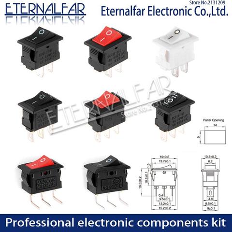 Mini interruptor basculante SPST, interruptor de encendido y apagado, negro  y rojo, AC 250V, 3A/125V