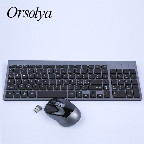 Combo de ratón y teclado inalámbrico 2,4G, orsolya compacto de tamaño completo teclado menos ruidoso para PC ordenador portátil, inglés, italiano, alemán, Francés, negro y gris ► Foto 1/5