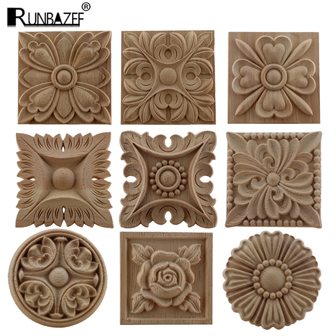 RUNBAZEF-molduras Retro talladas sin pintar europeas, apliques de madera Calcomanía para madera, de goma ovalada larga para muebles del hogar, paredes, gran oferta, nuevo ► Foto 1/6