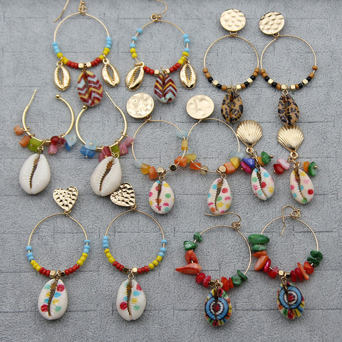 Pendientes de concha colgante de mar 2022 Natural de moda para mujer, pendiente con Cuentas de concha pintado colorido, pendiente para playa y verano, joyería Brincos ► Foto 1/6