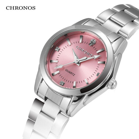 CHRONOS-relojes de lujo con diamantes de imitación para mujer, de cuarzo de acero inoxidable, de negocios, movimiento de cuarzo japonés, CH23 ► Foto 1/6