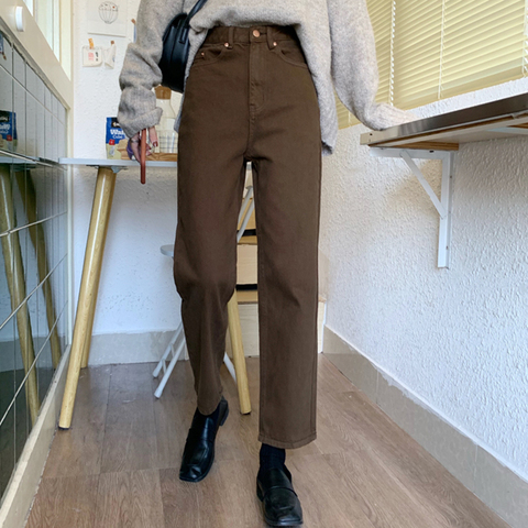 Pantalones vaqueros rectos Vintage para mujer, pantalón de oficina, de cintura alta, color marrón, KZ703, 2022 ► Foto 1/6
