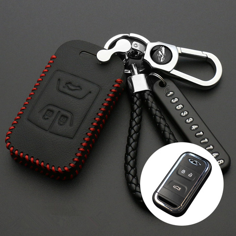 Funda de cuero con 3 botones para llave de coche, Funda de cuero colorida para Chery Tiggo llegada, funda de llave a distancia inteligente, accesorios para Interior de coche ► Foto 1/6