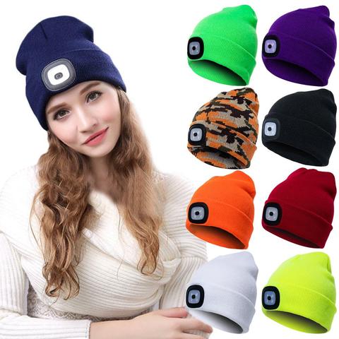 SANWOOD Unisex al aire libre ciclismo LED Luz de punto de invierno sombrero elástico boina gorra sombrero con iluminación regalo de Navidad ► Foto 1/6