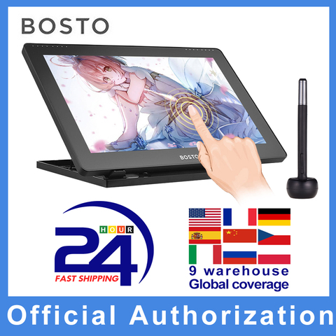 BOSTO 16HD 15.6 pulgadas IPS Gráficos Dibujo Tableta Monitor Pantalla 1920 * 1080 Alta resolución 8192 Nivel de presión con Stylus Pen / 20pcs Pen Nips / 16GB Disco USB / Guante / Paño de limpieza / Soporte ajustable ► Foto 1/6