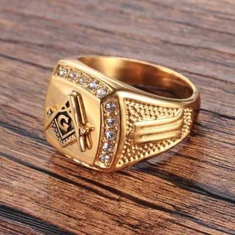 Anillo de Metal de lujo para hombres, joyería Rock Punk de alta calidad de circón dorado Masónico de estilo religioso ► Foto 1/6