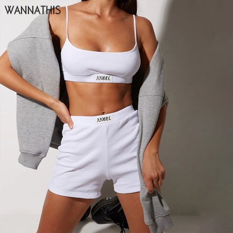 WannaThis-Conjuntos de 2 piezas de punto para mujer, Top y pantalones cortos recortados, ajustados, elásticos, de cintura alta, ropa de calle de moda de verano ► Foto 1/6