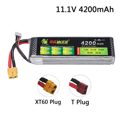 Batería lipo de 11,1 v para juguetes de control remoto, batería recargable 3S 11,1 V 4200mah 35C para juguetes, coche, avión, Dron, modelo RC, enchufe XT60 ► Foto 1/5