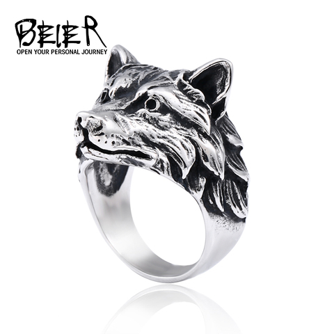 Beier-anillos de animales de lobo nórdico para hombre, BR8-702 de joyería de alta calidad, de acero inoxidable, 316L, estilo nórdico Vikingo, Punk, fiesta ► Foto 1/6