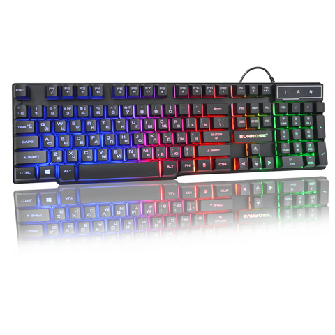 Teclado para videojuegos RGB retroiluminado, 104key, con cable ruso/estadounidense, mezcla ergonómica, retroiluminado para PC y portátil ► Foto 1/6