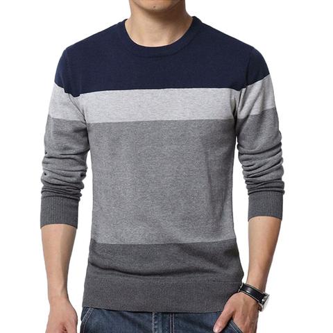 Suéteres elegantes para hombre, jersey de manga larga con cuello redondo y bloque de Color, blusa de punto, Jersey ► Foto 1/6