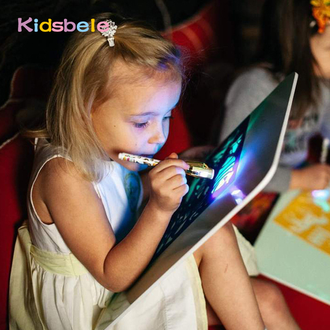 A3 gran tablero luminoso de dibujo para niños, tableta de juguete para dibujar en la magia oscura con luz divertida, bolígrafo fluorescente, juguete educativo para niños ► Foto 1/6