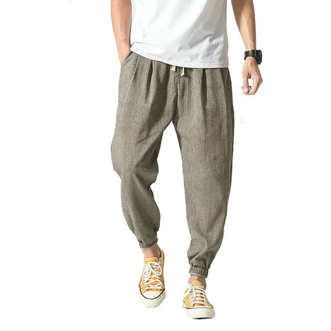 Pantalones harén de lino y algodón para hombre, pantalón de chándal ligero e informal, estilo chino, para correr, para verano ► Foto 1/6