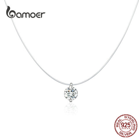Bamoer-collar de cadena Invisible de plata para mujer, Gargantilla con diamantes de imitación, hilo de pesca transparente, SCN332 ► Foto 1/5