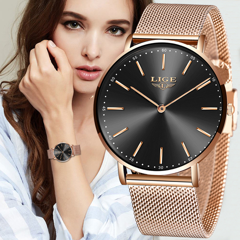 LIGE-reloj Rosa nuevo para mujer, de cuarzo, de negocios, de pulsera, femenino, 2022 ► Foto 1/6