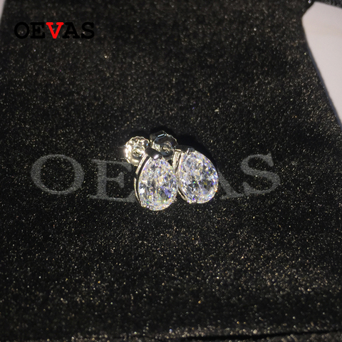 OEVAS 100% de Plata de Ley 925 7*10mm gota de agua con alto contenido de carbono diamante Stud pendientes para las mujeres exquisita fiesta bien joyería regalos ► Foto 1/6