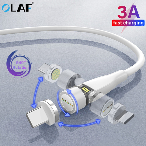 Olaf 540 rotar 3A Cable magnético Micro USB tipo C Cable magnético cargador para iPhone Samsung teléfono Xiaomi Cable de datos de carga 1M 2M ► Foto 1/6