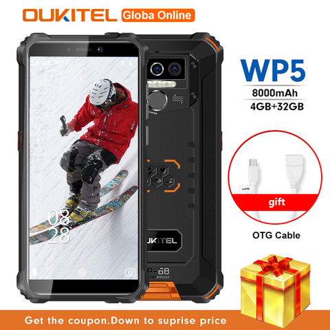 OUKITEL WP5 IP68 Smartphone impermeable 8000mAh Android 9,0 Triple Cámara cara/identificación de huellas dactilares 5,5 pulgadas 4GB 32GB teléfonos móviles ► Foto 1/6