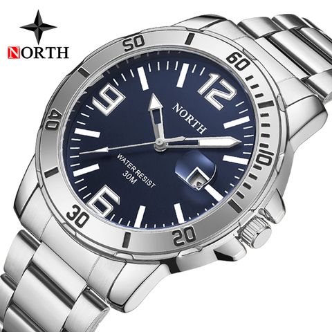 NORTH fashion-reloj analógico de acero inoxidable para hombre, accesorio de pulsera de cuarzo resistente al agua con calendario, complemento Masculino deportivo de marca de lujo perfecto para negocios ► Foto 1/6