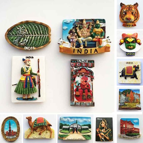 Imán de nevera India para turismo, recuerdo de Rajastán Bangalore, imanes de resina 3D artesanías pintadas para refrigeradores, pegatina para decoración del hogar ► Foto 1/6