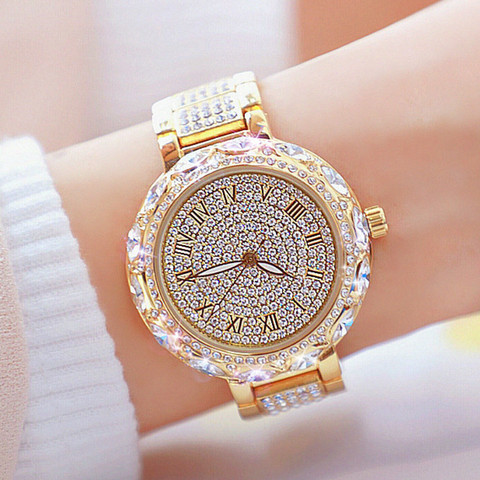 Relojes de marca de lujo para mujer, pulsera de cuarzo con diamante, esfera grande, de acero inoxidable, femenino ► Foto 1/6