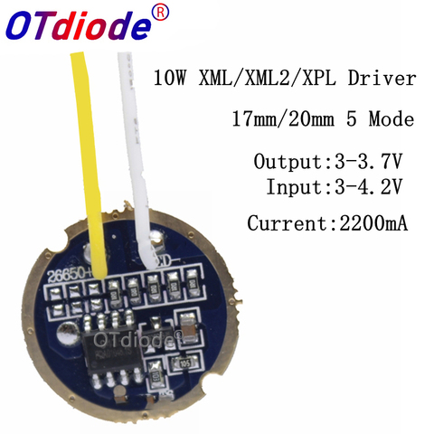 1 Uds 10 Uds cree xml led XPL xml2 led T6 U2 conductor 17mm 20mm 3-4,2 V 2.2A 5-modo Controlador LED para CREE XM-L LED emisor ► Foto 1/6