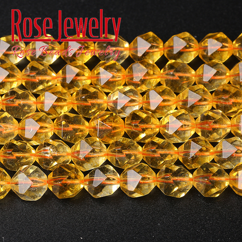 Cuentas faceteadas naturales AAA de cristal amarillo, cuentas redondas de piedra para fabricación de joyería DIY, pulsera de 6/8/10mm y 15