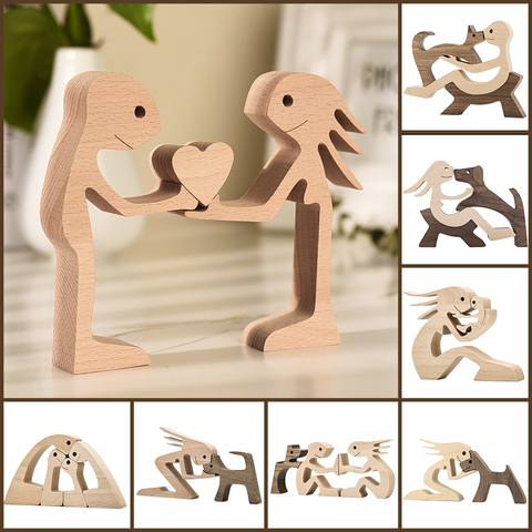 Figura de artesanía de madera para perros, adorno de mesa de oficina y hogar, decoración de Pascuas, perro y amor, regalos para amantes de las mascotas, OEM ► Foto 1/6