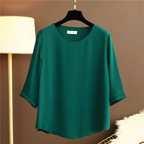Marca de moda de mujer Camisa de gasa de verano de 2022 de media manga cuello redondo blusa Casual 8 sólido color de 5XL dama Tops ► Foto 1/6