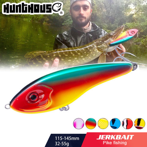 Hunthouse-señuelo de Pesca Jerkbait Musky Buster Pike, anzuelos de cebos de hundimiento lento, cebos bajos grandes ► Foto 1/6