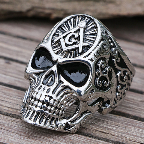 Anillo de acero inoxidable con diseño de calavera de masón para hombre, sortija de motorista, estilo gótico, Punk, talla 7-15 ► Foto 1/6