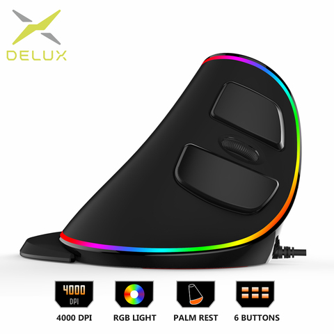 Delux-ratón ergonómico Vertical M618Plus RGB, 6 botones, 4000 DPI, óptico, con reposamuñecas extraíble para PC y portátil ► Foto 1/6