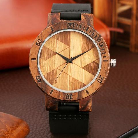 Reloj de madera Vintage para Hombre y mujer, cronógrafo de cuarzo, con pantalla de patrón geométrico Irregular ► Foto 1/6
