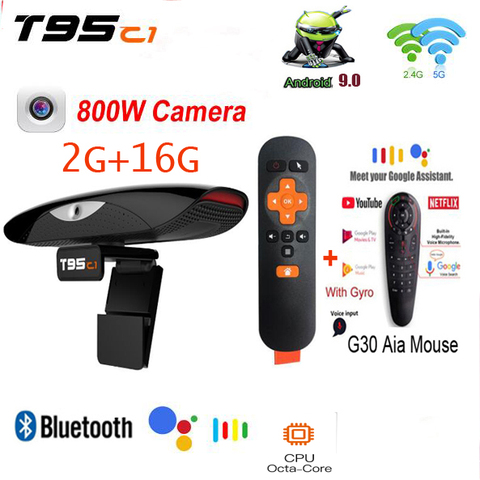 T95 C1 2GB 16GB 8m cámara de píxeles TV BOX Android 9,0, 2,4 y 5G Wifi 100M 1080P 4K Youtube reproductor de medios t95c1 ► Foto 1/6