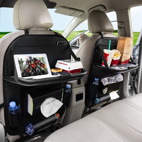 Organizador de asiento trasero de coche de cuero, bolsa de almacenamiento de asiento de coche, bandeja de comedor plegable, bolsa de almacenamiento de asiento de coche, multifunción, accesorios para coche ► Foto 1/6