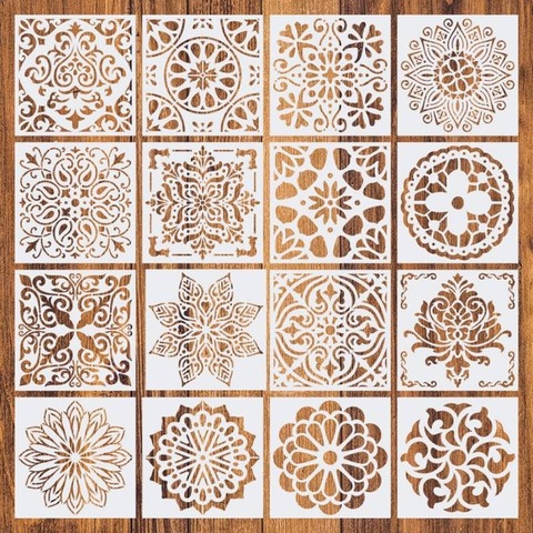 Conjunto de 16 plantillas de 15x15cm para pintar Mandala, plantilla de pared para álbum de recortes con dibujo DIY, pintura para piso de madera, azulejos, plantilla artística de tela ► Foto 1/6