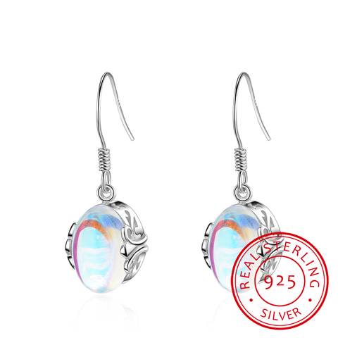 Pendientes largos de Plata de Ley 925 con piedra lunar, Pendientes colgantes con piedra Natural colorida, para mujeres ► Foto 1/6