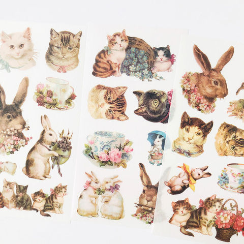 3 hojas/paquete Kawaii Pet Rabbit & Cat adhesivos decorativos bricolaje álbum diario decoración de fiesta ► Foto 1/2