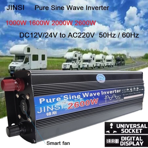 Inversor de onda sinusoidal pura 12V/24V 220V 1000w 2000w 2600W transformador de voltaje inversor de potencia DC12V a AC 220V convertidor de pantalla LED ► Foto 1/6