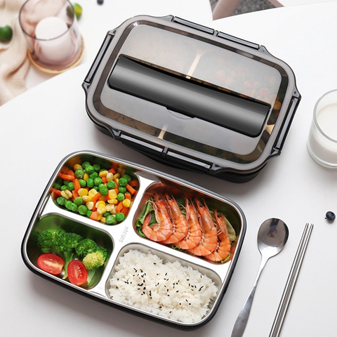 Caja de almuerzo térmica de acero inoxidable contenedores con compartimentos a prueba de fugas Bento caja de comida Picnic Oficina escuela lonchera ► Foto 1/6