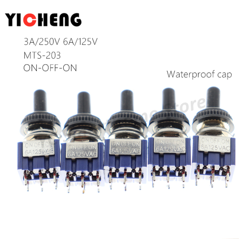 5 uds MTS202 MTS203 SPDT DPDT interruptor de palanca interruptor basculante 6A/125V basculante interruptor de palanca cap impermeable botón MTS-202 MTS-203 ► Foto 1/6