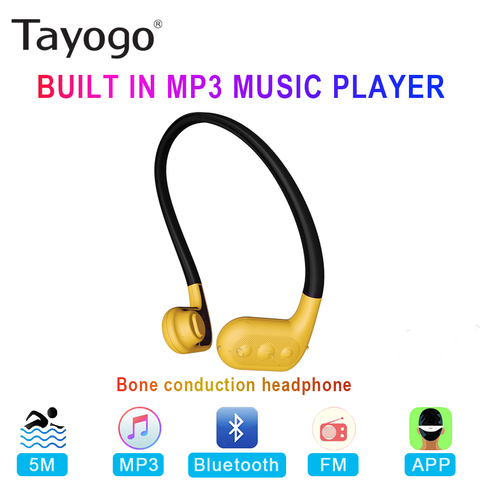 Tayogo-auriculares W02 de conducción ósea para natación, cascos con Bluetooth, manos libres, manos libres, con FM, podómetro, IPX8, reproductor de MP3 impermeable ► Foto 1/6