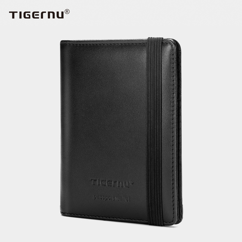 Tigernu-Funda de pasaporte de cuero genuino para hombre, billetera de Negocios RFID antirrobo, tarjetero y titular de la identificación, Mini bolsas de dinero ► Foto 1/1