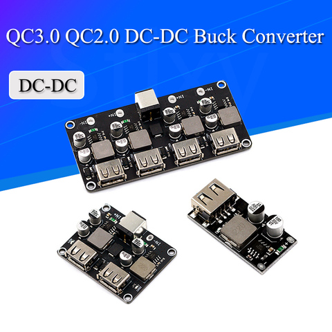 USB QC3.0 QC2.0 DC-DC convertidor Buck Módulo de reducción de carga 6-32V 9V 12V 24V a la placa de circuito de cargador rápido 3V 5V 12V ► Foto 1/6