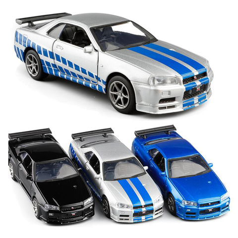 Nissan GT-R R34 de alta calidad, 1:36, coche deportivo, modelo de aleación, modelo de metal simulado extraíble, juguetes, regalos para niños, Envío Gratis ► Foto 1/6