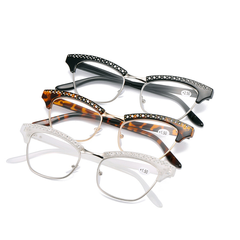 Gafas de lectura con diseño de ojo de gato para mujer, lentes de lectura para presbicia, con tachuelas de diamante, lector de moda + 1,0 + 1,5 + 2,0 + 2,5 + 3,0 + 3,5 ► Foto 1/6