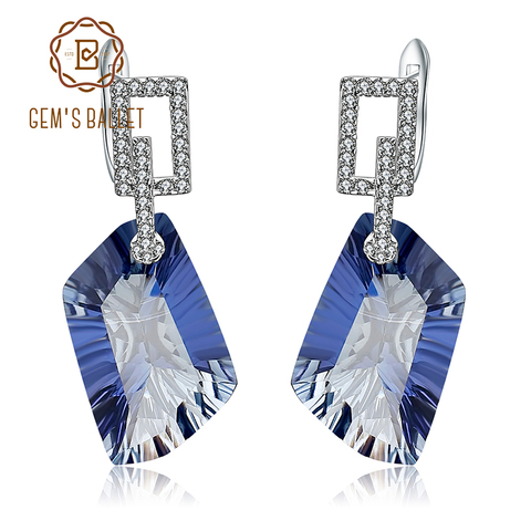 GEM'S BALLET-pendientes de plata de ley 925 con gema de cuarzo mística, joyería fina con gema azul Natural de iolita de 42,40 quilates ► Foto 1/6