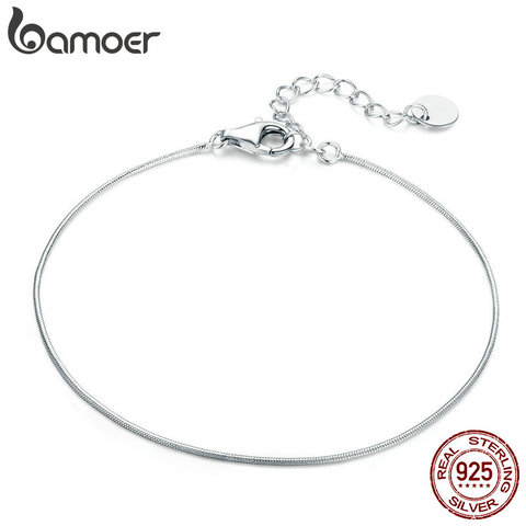 Bamoer-Pulseras de cadena de eslabones de Snakebone para mujer, brazaletes de plata de ley 925 con dijes, joyería de aniversario, regalos SCB153 ► Foto 1/6