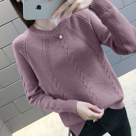 Suéter de cuello alto de punto para mujer, jersey de manga larga con cuello redondo, color caqui y morado, otoño e invierno, novedad de 2022 ► Foto 1/6